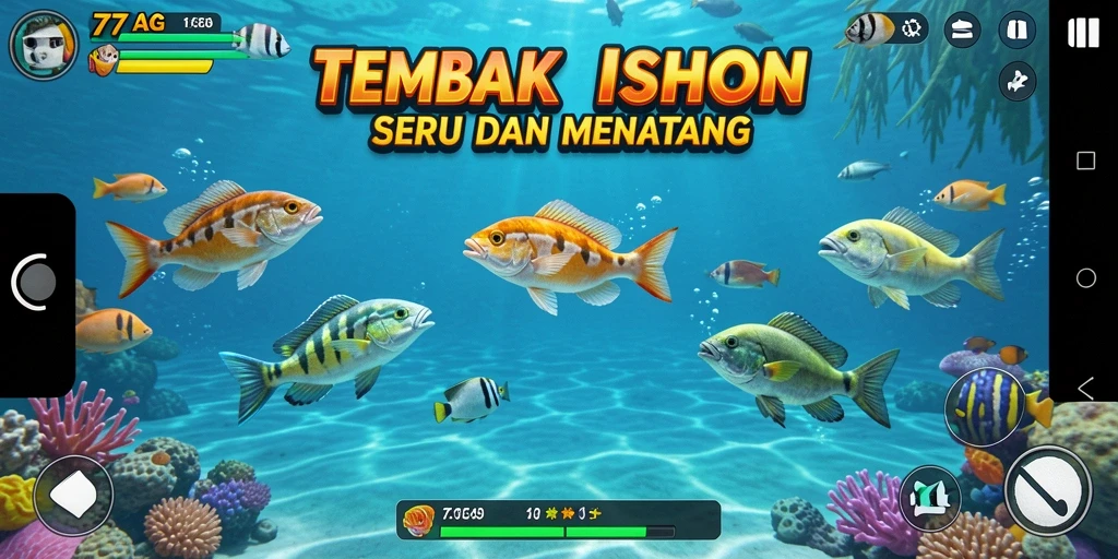 Screenshot gameplay 77AG menampilkan aksi menembak ikan yang seru.