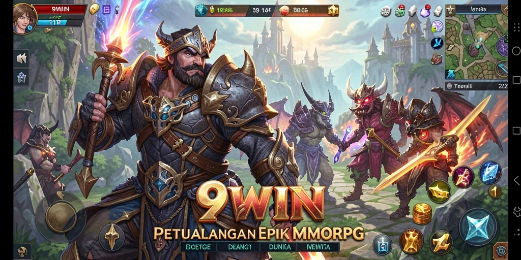 Tampilan Screenshot 9WIN menampilkan pertempuran seru dalam dunia MMORPG.