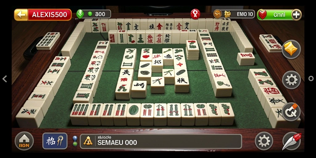 Screenshot gameplay ALEXIS500 yang menampilkan suasana permainan Mahjong.