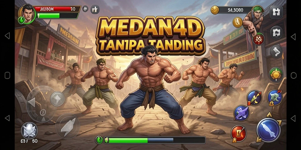 Tampilan gameplay Mendan4D dengan aksi pertarungan yang épik.