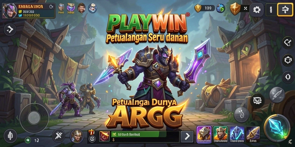Screenshot gameplay <strong>PLAYWIN</strong> menampilkan pertarungan epik di dunia fantasi.