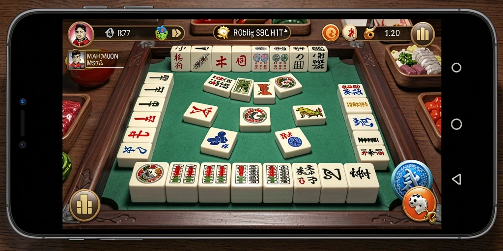 Tampilan gameplay menarik dari RK77 dalam permainan Mahjong.