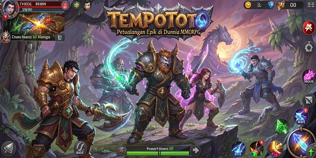 Tampilan gameplay seru TEMPOTOTO dengan pertarungan epik di dunia MMORPG.